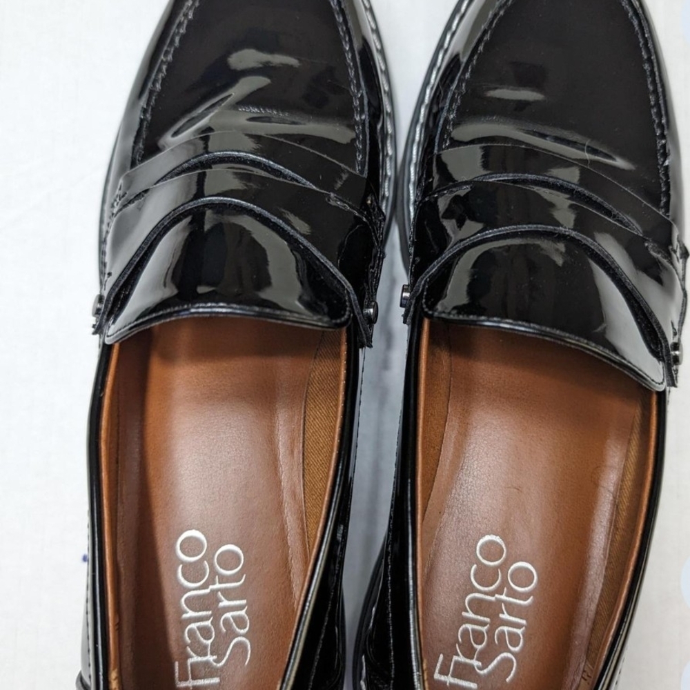 Pre-owned Franco Sarto Shiny Black Loafers - Picture 3 of 6